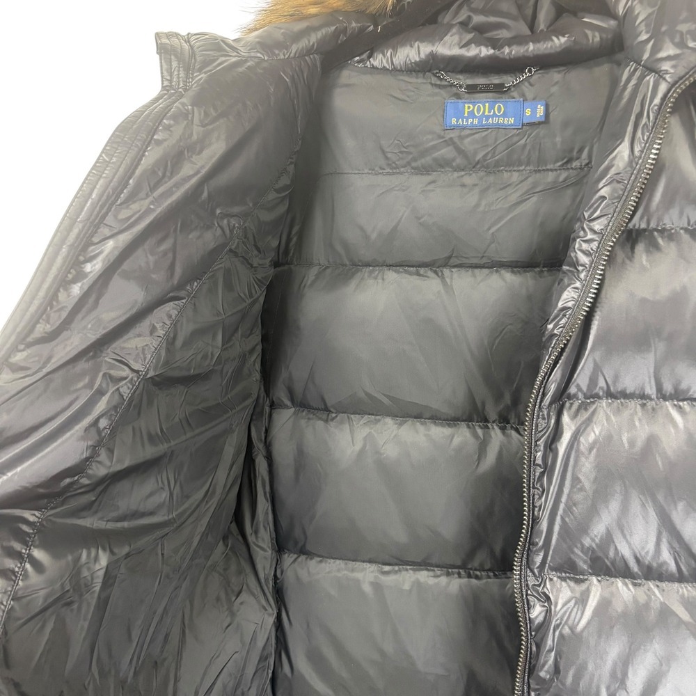 Polo Ralph Lauren Black Duck Down Fill Puffer Coat Faux Fur Hood Womens Small - Picture 3 of 11